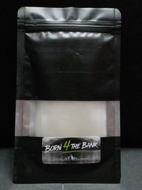 Product packaging with a label on a dark background
